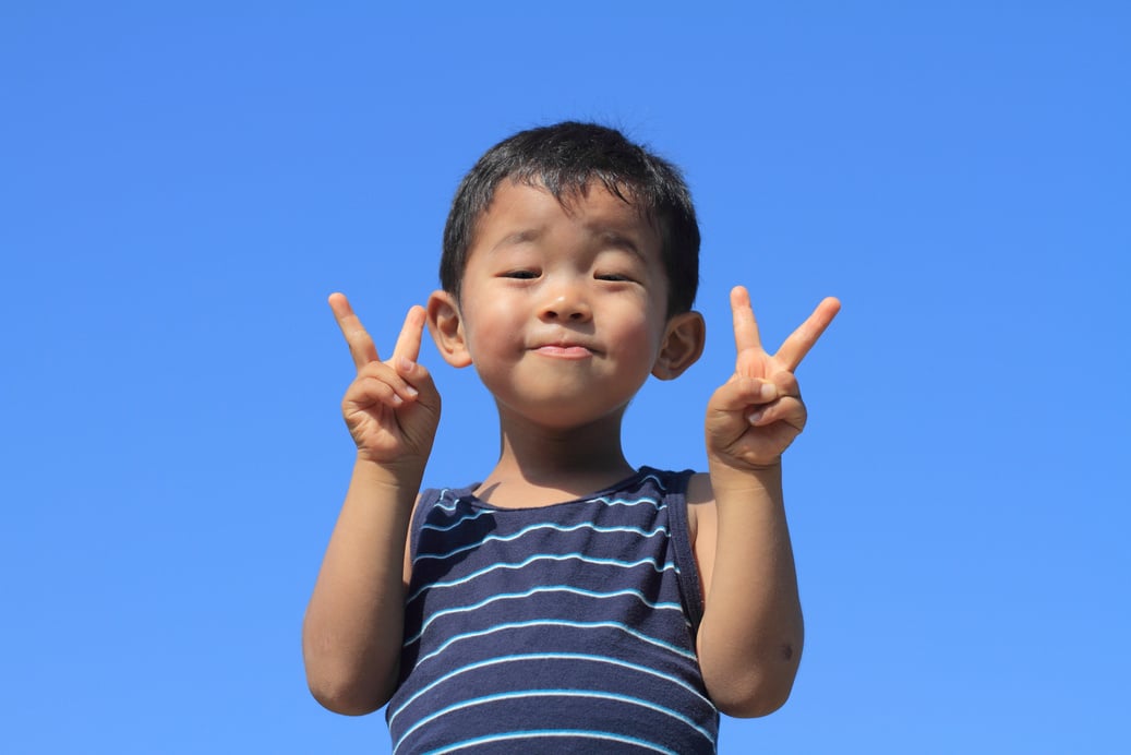 Japanese boy under the blue sky (3 years old)